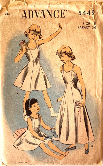 Little Girls Full Slip Vintage 60s Princess Seam Flared Maxi Skirt Petticoat Wounded Bird Sewing Pattern Advance 5449 Size 8