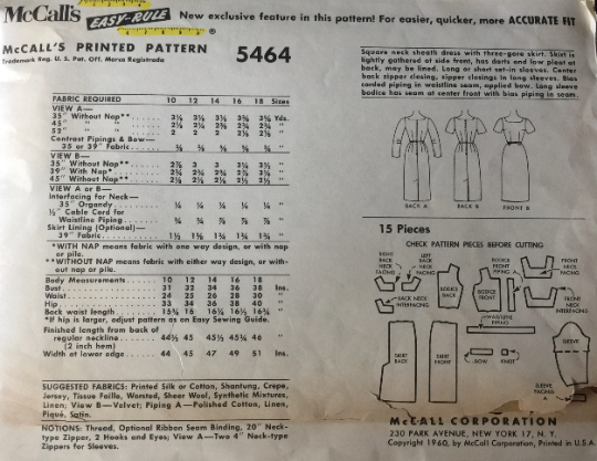 60s Classic Fitted Sheath Dress w/ Square Neckline Vintage Petite Sewing Pattern McCall 5464