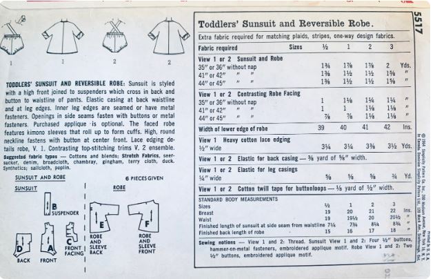60s Baby Infant Romper Sunsuit Play Suit & Beach Coat Vintage Sewing Pattern Simplicity 5517 6 months