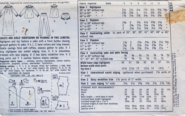60s Girls Pajamas 2 Piece Pajama Set Winter PJs Sleepwear Vintage Sewing Pattern Simplicity 5552 Size 6