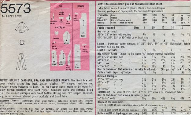 70s Bra Top Tailored Jacket Straight Wide Leg Pants Women's Suit Pattern Vintage Sewing Pattern Simplicity 5573 B34
