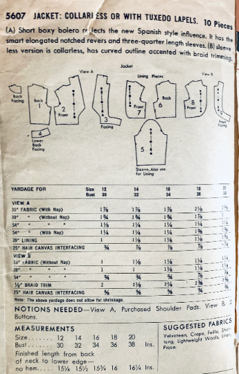 50s Cropped Bolero Jacket Sleeveless Vest Vintage Petite Sewing Pattern Butterick 5607 B32