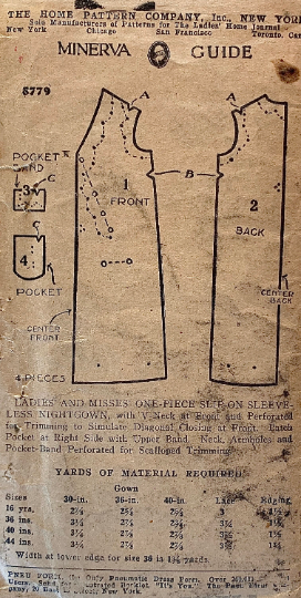 Late 1920s Womens Pullover Surplice Drop Waist Nightgown w/ Pocket and Front Tie EASY Vintage Sewing Pattern Ladies Home Journal 5779 B36