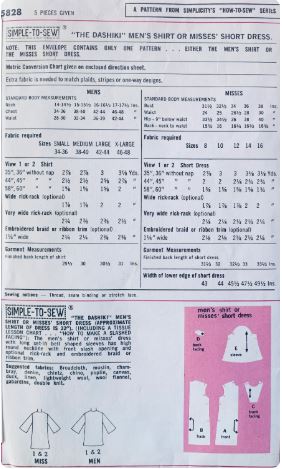 70s Dashiki Top Dress Bell Sleeves Tops Easy How to Sew Vintage Sewing Pattern Simplicity 5828 B34