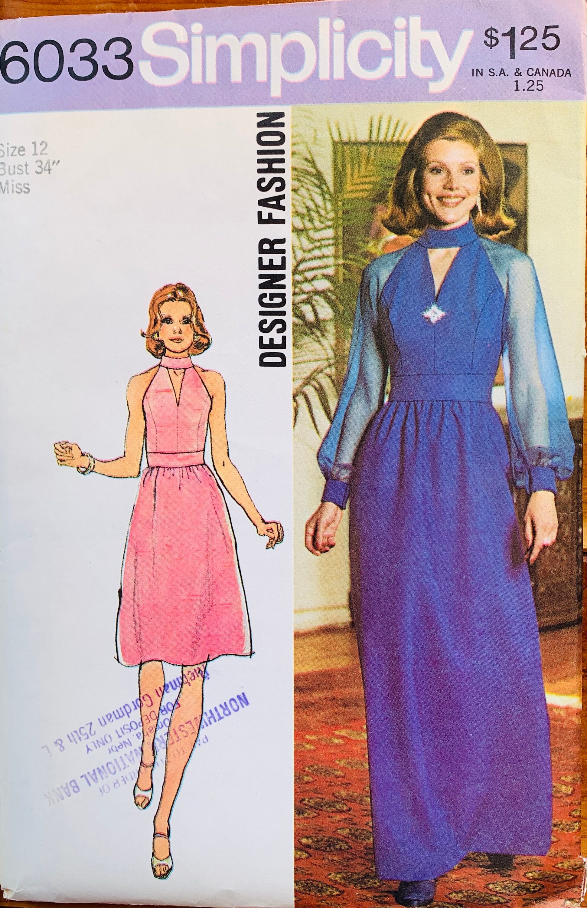 70s Peekaboo Keyhole Neckline Evening Gown Halter Look Dress Vintage Sewing Pattern Simplicity 6033 B34 70s Peekaboo Keyhole Neckline Evening Gown Halter Look Dress Vintage Sewing Pattern Simplicity 6033 B34