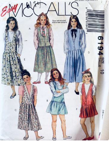 Girls Drop Waist Dress Culottes Split Skirt Jumper Modest Vintage EASY Sewing Pattern McCalls 6194 Size 10