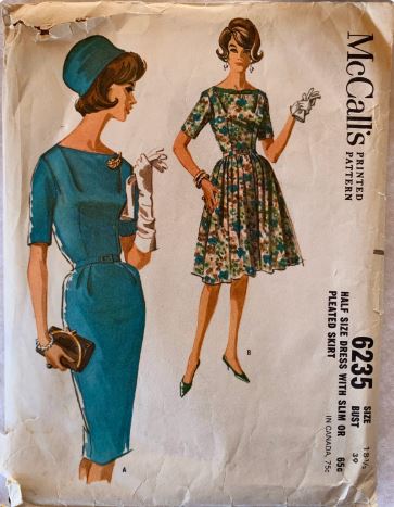 60s Bateau Neckline Fitted Sheath Party Cocktail Dress Plus Size Vintage Sewing Pattern McCalls 6235 B39