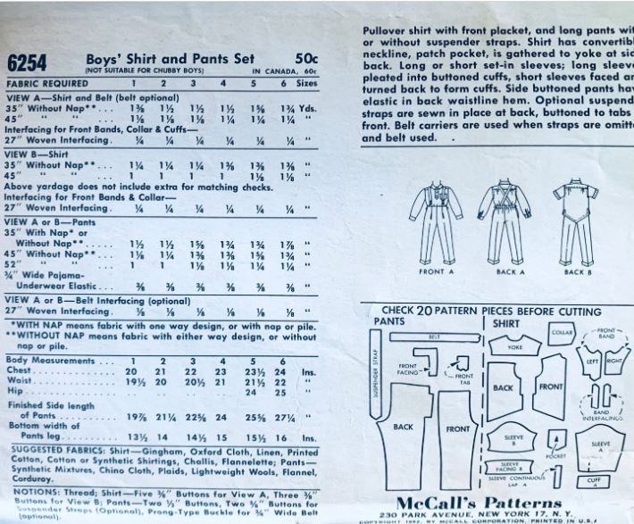 50s Toddler Boys Dress Suspender Pants Casual Shirt Toddlers Vintage Sewing Pattern MccCalls 6254 Size 3
