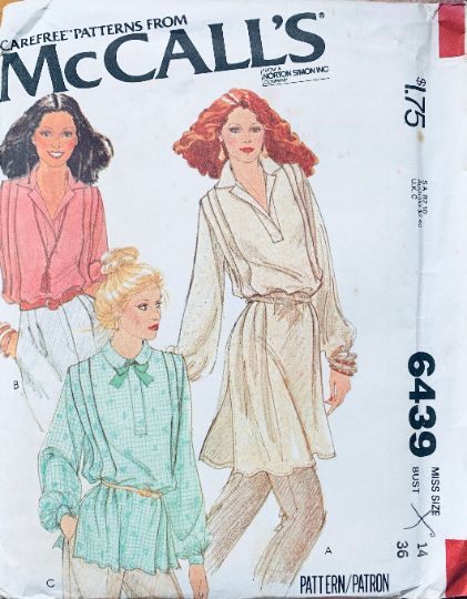 80s Breezy Pleat Front Tunic Top Blouse Blouson Dress Vintage Sewing Pattern McCalls 6439 B36