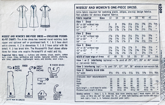 60s Roll Collar Shift Sheath Dress w/ Sleeveless or Short Sleeves Vintage Sewing Pattern Simplicity 6509 B36