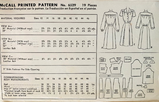 40s Womens Shirtwaist Dress w/ Inverted Pleat Skirt Petite Vintage Sewing Pattern McCall 6529 B30