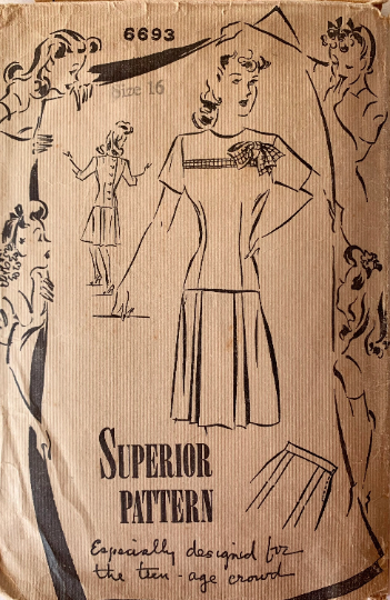 40s Fitted Button Back Womens Suit w/ Pleated Skirt Vintage Wounded Bird Sewing Pattern Superior 6693 B34