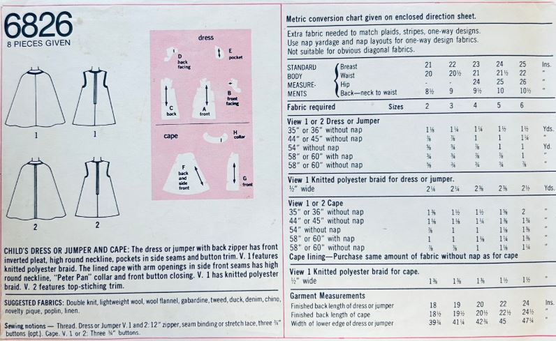 Little Girls Sleeveless A Line Pleated Dress w/ Matching Cape Vintage Sewing Pattern Simplicity 6826 Size 6