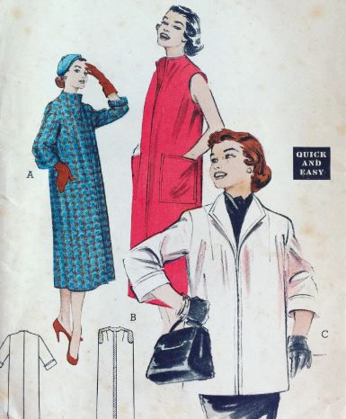 50s Short or Long Car Coat Jacket Easy Vintage Petite Sewing Pattern Butterick 6851 B30