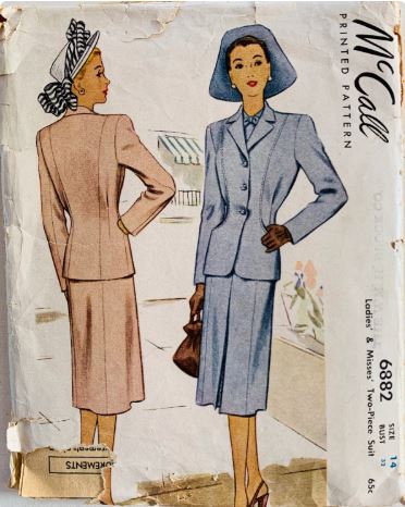 40s Fitted Womens Suit Jacket & Matching Skirt Noir Petite Vintage Sewing Pattern McCalls 6882 B32