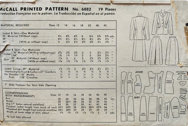 40s Fitted Womens Suit Jacket & Matching Skirt Noir Petite Vintage Sewing Pattern McCalls 6882 B32