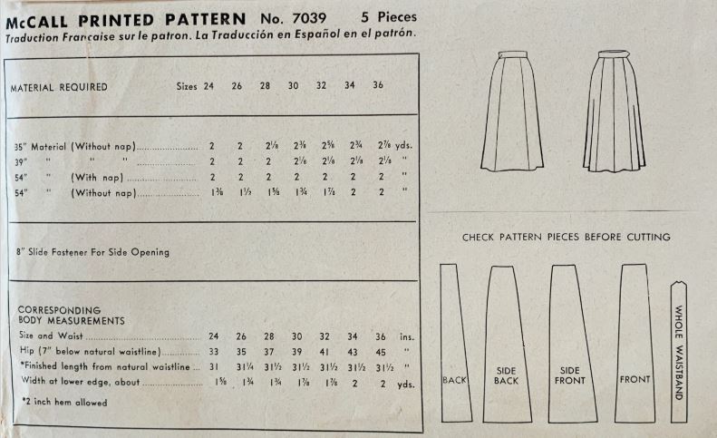 40s Panelled Below Knee Midi Skirt Easy Petite Vintage Sewing Pattern Mccalls 7039 W24