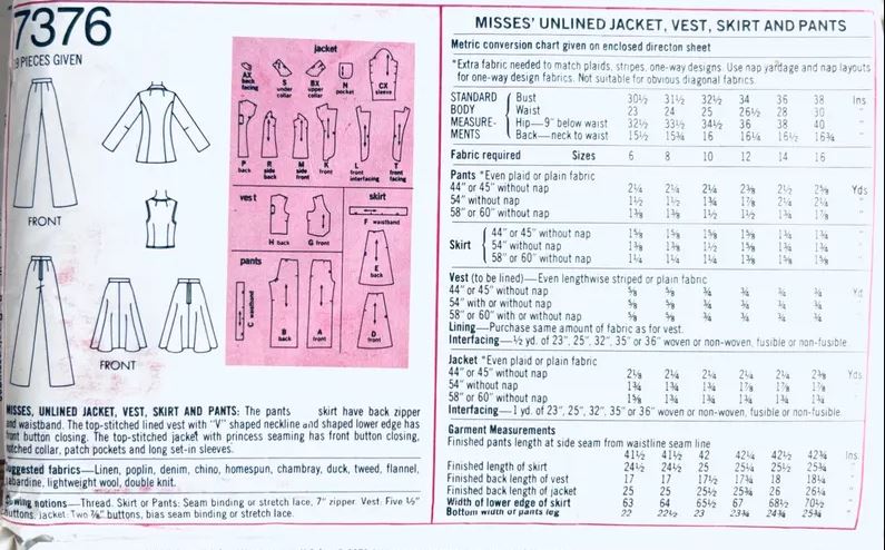 70s Womens Pant Suit Pantsuit Separates Flare Skirt Cardigan Princess Seam Jacket Straight Leg Pants Vintage Sewing Pattern Simplicity 7376 B34