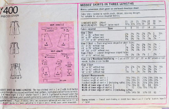 70s Flared Skirt in 3 Lengths w/ Ruffled Hem & Pockets Boho Petite Sewing Pattern Simplicity 7400 W25
