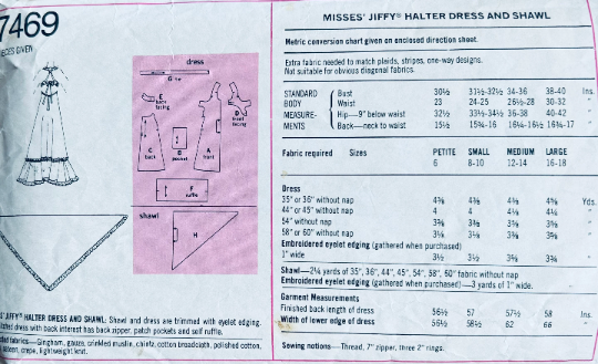 70s Halter Cottage Core Ruffled Backless Maxi Dress Sewing Pattern Simplicity 7469 B31 B32