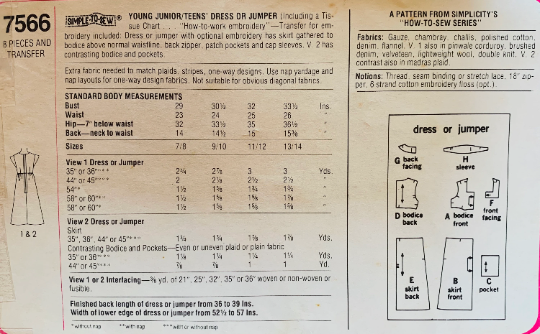 70s Easy Jumper Dress Petite Sewing Pattern w/ Embroidery Trim Simplicity 7566 B30