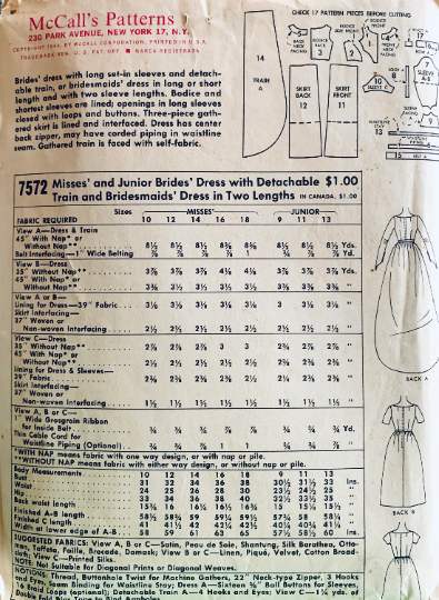60s Bell Skirt Wedding Dress w/ Train & Cummerbund Waist Bridal Prom Bridesmaid Gown Petite Princess Seam Vintage Sewing Pattern McCalls 7572 B31