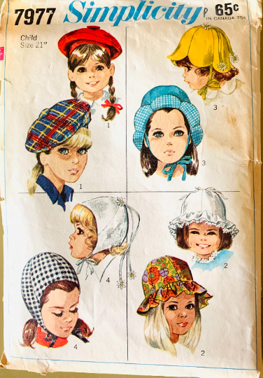 Kids Cute Hat Pattern Beret Easter Hats Vintage Sewing Pattern Simplicity 7977