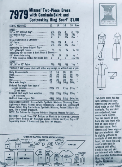 60s Short Sleeve Portrait Neckline Asymmetrical Suit Skirt Dress Designer Mollie Parnis Petite Vintage Sewing Pattern McCall's 7979 B32