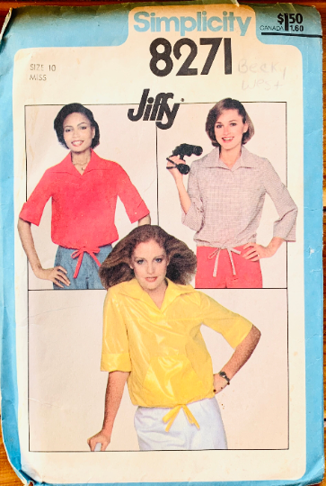 Easy 70s Blouson Top Blouse Jiffy Patterns Petite Sewing Pattern Simplicity 8271 B32