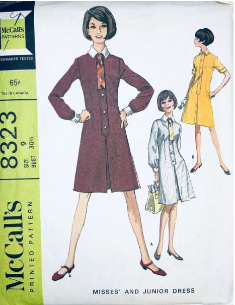 60s A Line Pleat Front Shirtwaist Dress w/ Placket Vintage Juniors Petite Sewing Pattern McCalls 8323 B30