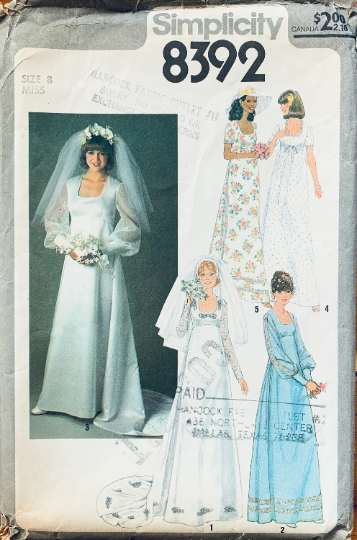 70s Empire Waist Regency Inspired Modest Wedding Dress Bridesmaid Petite Vintage Sewing Pattern Simplicity 8392 B31 70s Empire Waist Regency Inspired Modest Wedding Dress Bridesmaid Petite Vintage Sewing Pattern Simplicity 8392 B31
