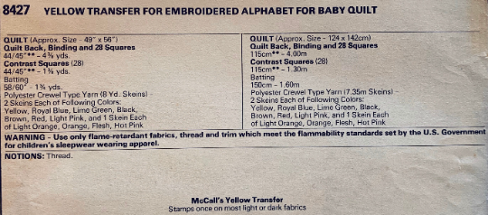 Cute Embroidered Alphabet Baby Quilt Pattern Vintage Embroidery Transfer McCalls 8427