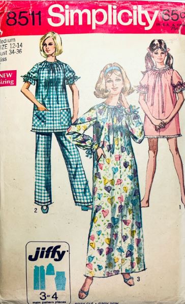 60s Womens Two Piece Pajamas Long Nightgown EASY Vintage Jiffy Sewing Pattern Simplicity 8511 M