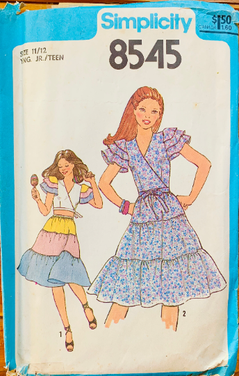70s Boho Festival Cottagecore Cottage Core Wrap Top & Tiered Skirt Petite Sewing Pattern Simplicity 8545 B32