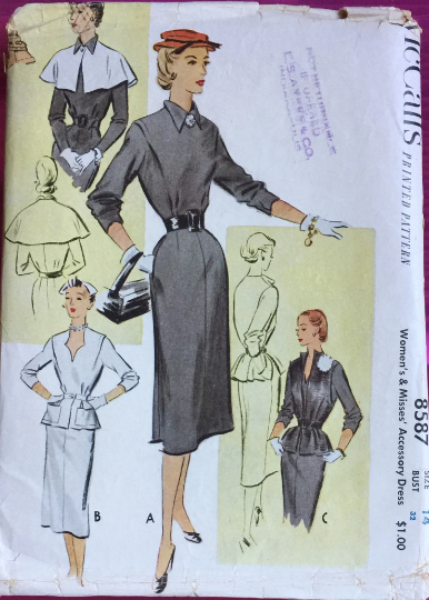 50s Classic Fitted Sheath Dress Suit Capelet Peplum Dress Vintage Petite Sewing Pattern McCalls 8587 B32 50s Classic Fitted Sheath Dress Suit Capelet Peplum Dress Vintage Petite Sewing Pattern McCalls 8587 B32