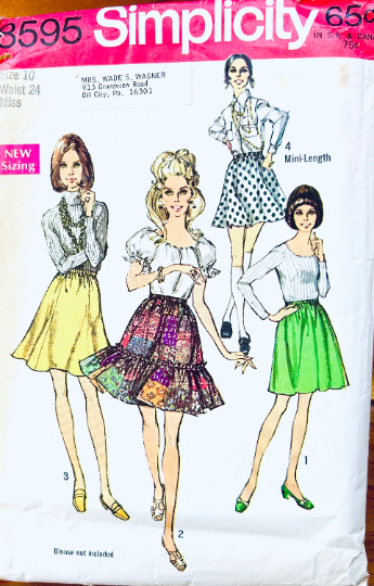 70s Mini Skirt Ruffled Skirts w Elastic Waist Easy Petite Vintage Sewing Pattern Simplicity 8595 W24