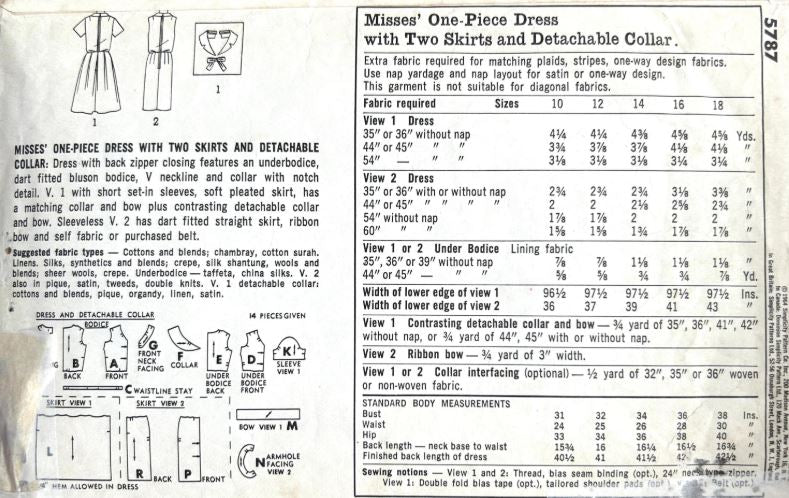 60s Sailor Collar Blouson Dress Summer Dresses Sleeveless Nautical Detachable Collar Vintage Sewing Pattern Simplicity 5787 B34