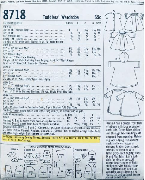 Baby Hooded Robe Bathrobe Infant Dress Long Nightgown Vintage Sewing Pattern McCalls 8718 6 months