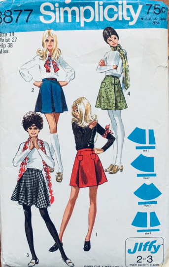 70s Flared Mini Skirt Kilt Pleated Skirts Jiffy Easy Beginner Vintage Sewing Pattern Simplicity 8877 W27