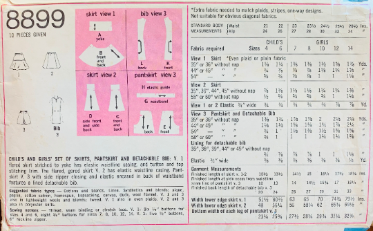 70s Girls Pinafore Dress Pantskirt Culottes Skort Flared Skirt Petite Sewing Pattern Simplicity 8899 Size 12 W25