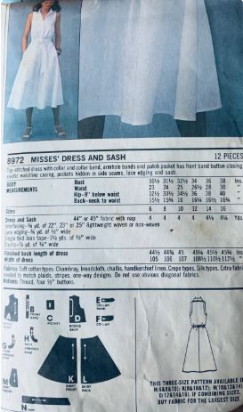 70s Misses Shirt Dress Shirtwaist Sleeveless Day Dress w/ Pockets & Obi Sash EASY Vintage Sewing Pattern Simplicity 8972 B31 B32 B34