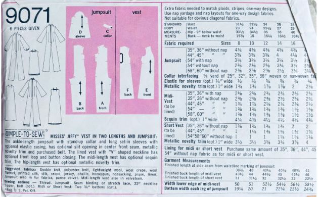 70s Womens Straight Leg Jumpsuit Jump Suit w/ Duster Long Vest Petite Easy Jiffy Patterns Vintage Sewing Pattern Simplicity 9071 B31
