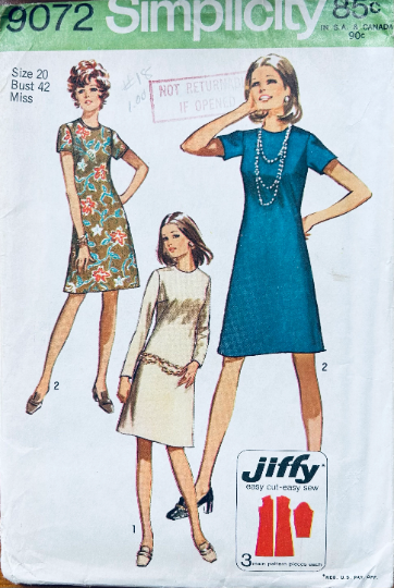70s A Line Shift Dress Easy Plus Size Sewing Pattern Simplicity 9072 B42 70s A Line Shift Dress Easy Plus Size Sewing Pattern Simplicity 9072 B42