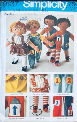 Stuffed Rag Doll Toys Interactive Educational Learning Aid Vintage Sewing Pattern Simplicity 9137