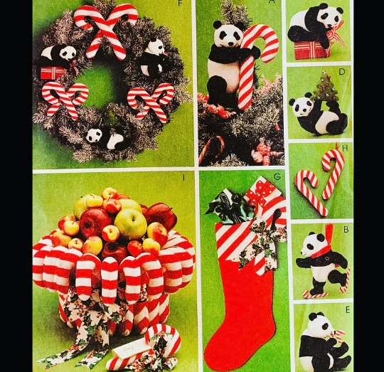 Christmas Holiday Decorations Panda Theme Wreath Ornaments Home Decor Sewing Pattern McCalls 9501