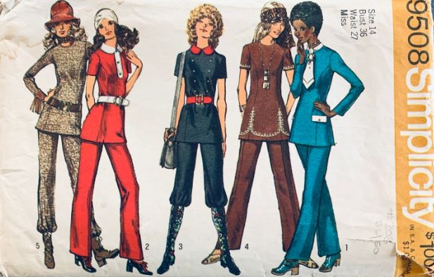 70s Princess Seam Tunic Top Knickers Straight Leg Pants Trousers Pantsuit Pant Suit Vintage Sewing Pattern Simplicity 9508 B36