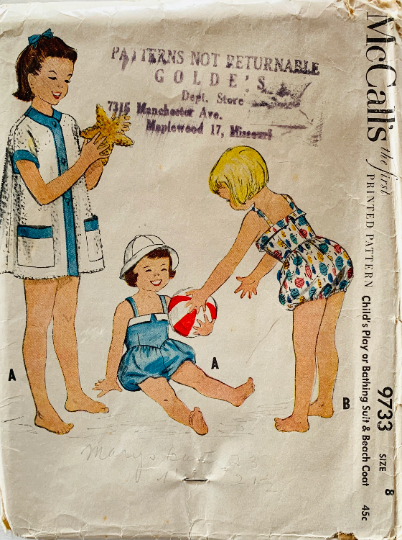 Girls 50s Bubble Swimsuit & Coverup Vintage One Piece Swim Suit Cover Up Sewing Pattern McCalls 9733