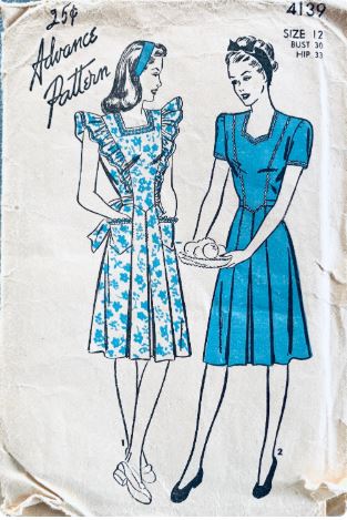40s Ruffled Pinafore Summer Dress Pleated Skirt Sweetheart Neckline Petite Vintage Sewing Patterns Advance 4139 B30