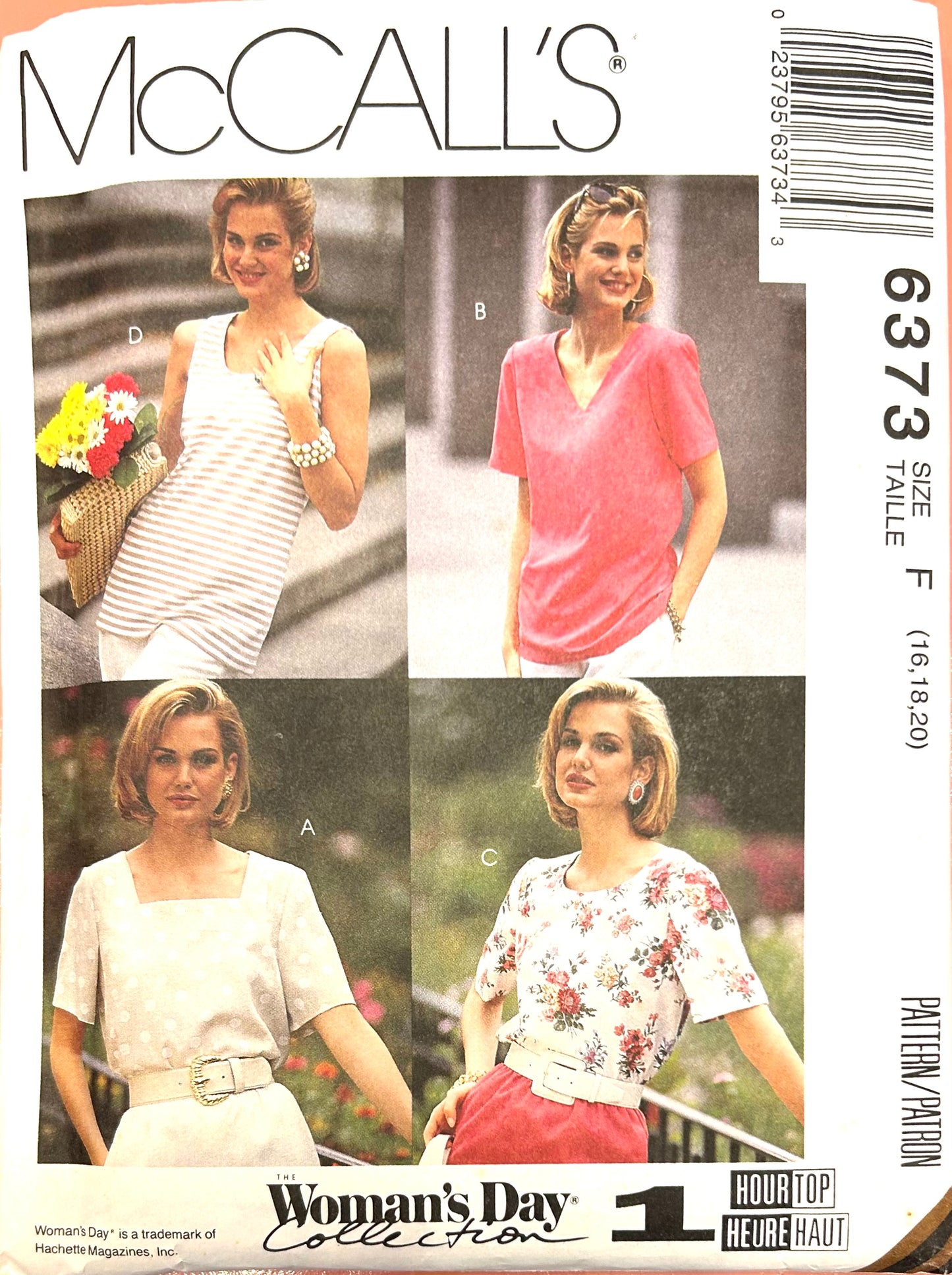 90s Womens 1 Hour Top Tank Tops T Shirt Pullover Blouse Tee Shirt Tshirt Plus Size Vintage Sewing Pattern McCalls 6373 B38