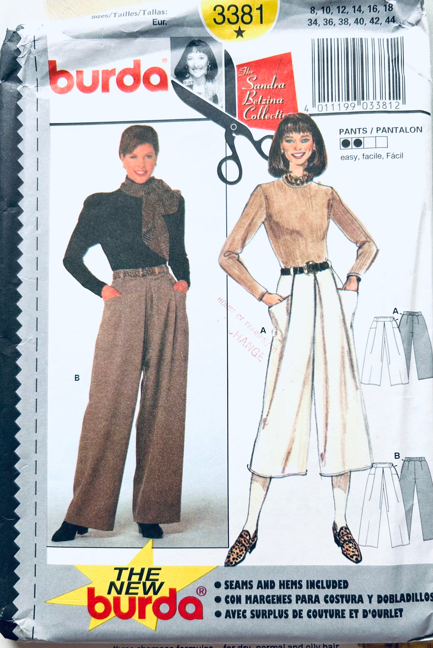 90s Pleat Front Pants Culottes with Pockets Sandra Betzina Vintage Plus Size Sewing Pattern Burda 3381